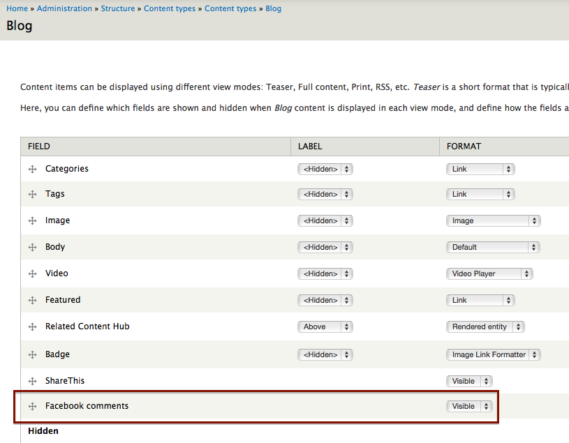 Drupal Facebook Comments Hidden or Visible on Nodes via Content Type